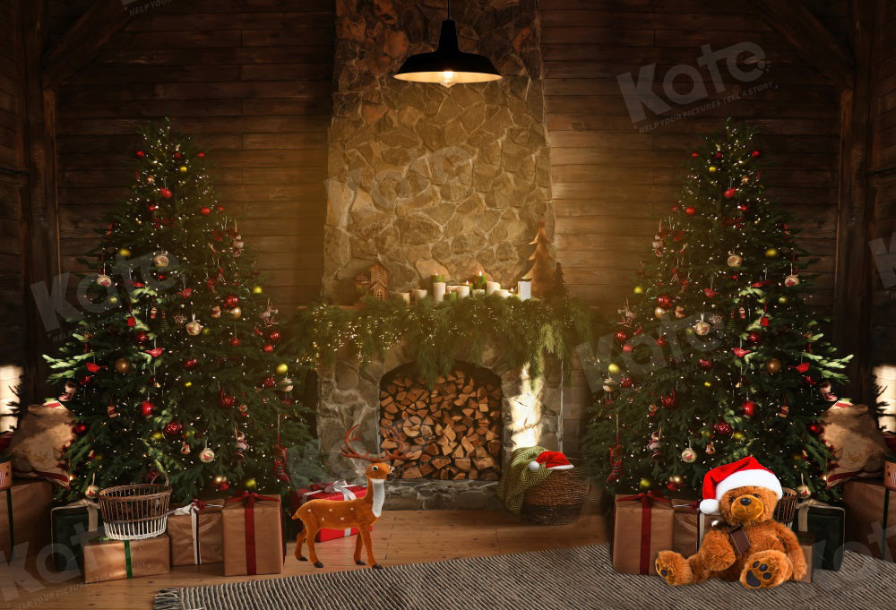 Kate Weihnachten Bäume Kamin Hintergrund für Fotografie