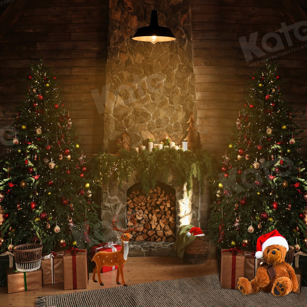 Kate Weihnachten Bäume Kamin Hintergrund für Fotografie