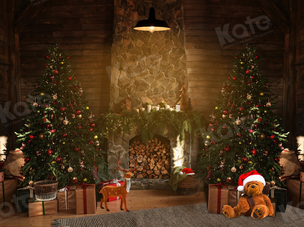 Kate Weihnachten Bäume Kamin Hintergrund für Fotografie
