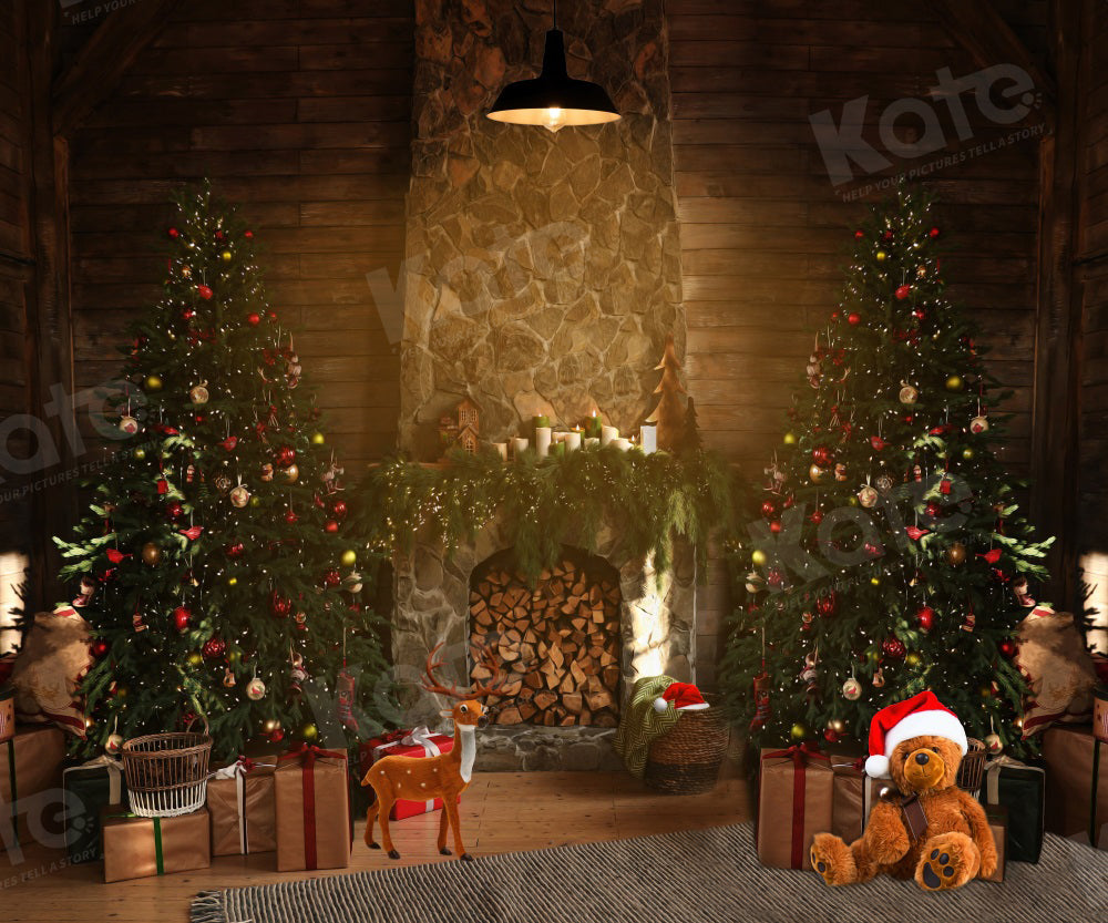 Kate Weihnachten Bäume Kamin Hintergrund für Fotografie