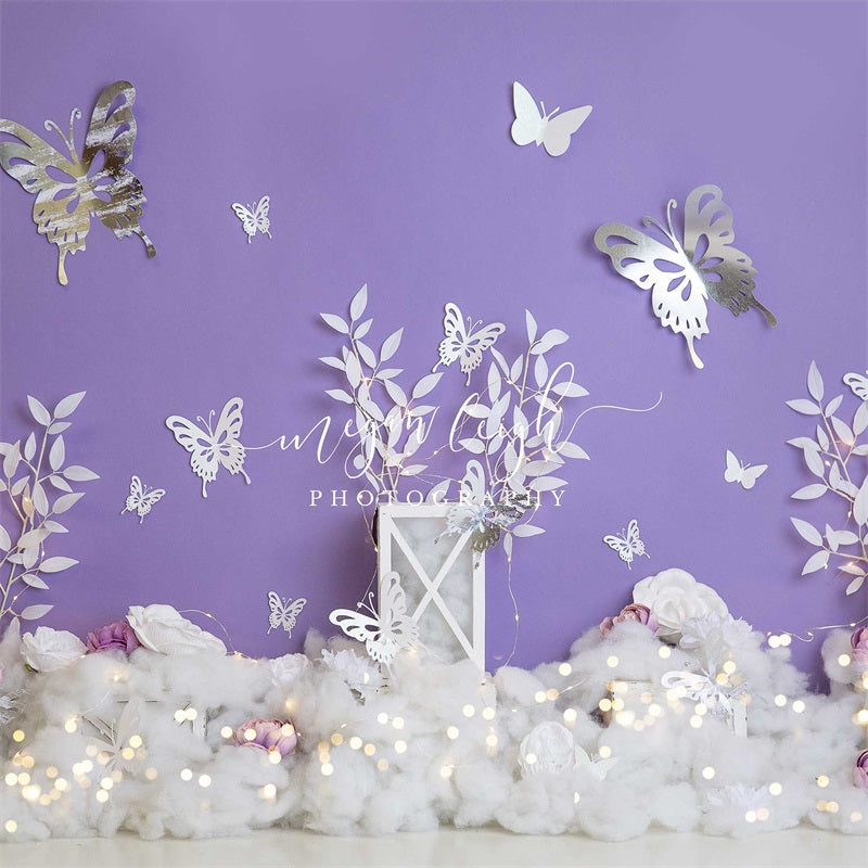 Kate Eisig Schmetterling Violett Hintergrund Winter von Megan Leigh Photography