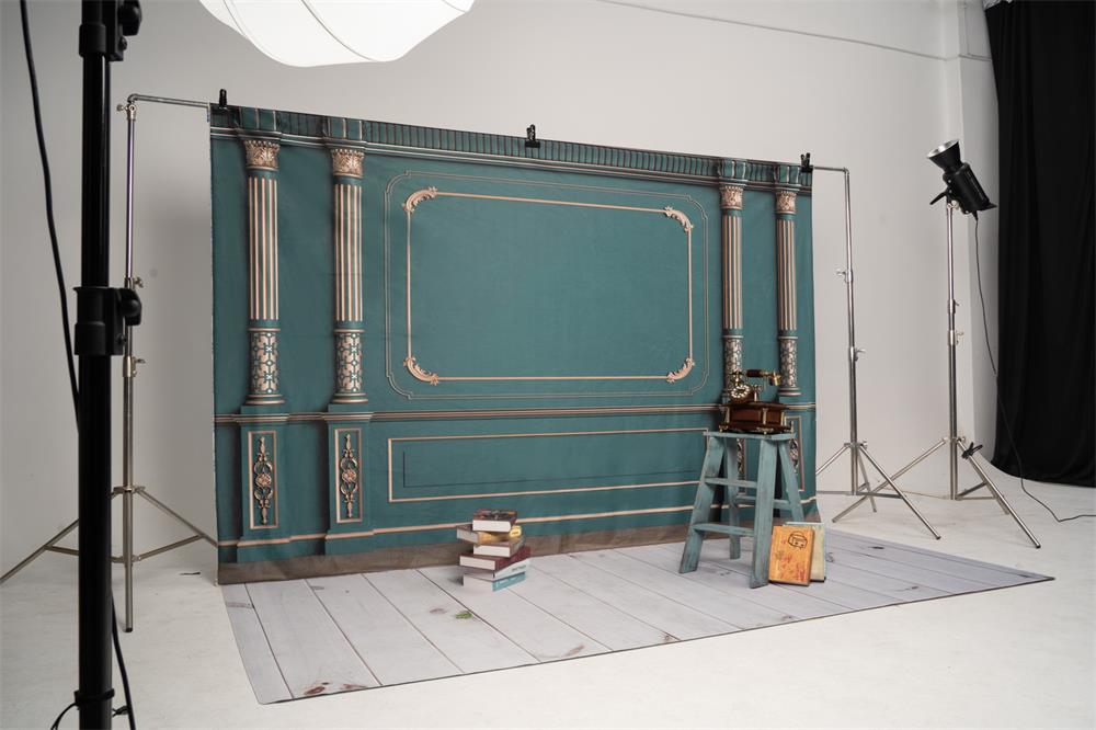 Kate Retro Interieur Grün Vintage Wand Goldene Kulisse von Kate - Kate Backdrop.de