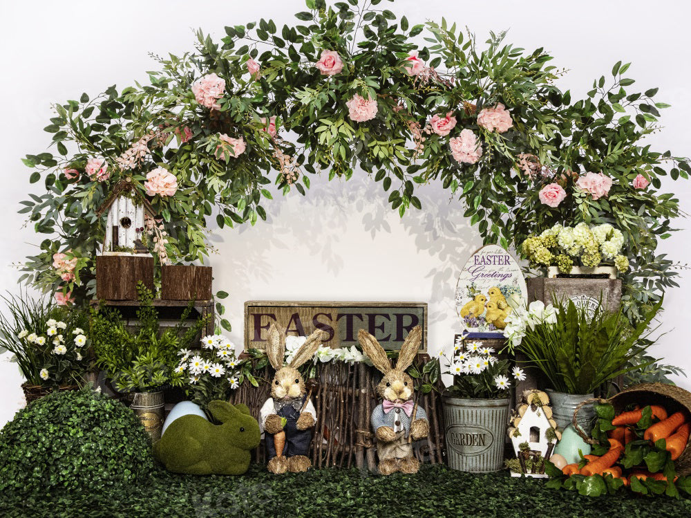 Kate Ostern Floral Arch Bunny Garden Hintergrund für Fotografie