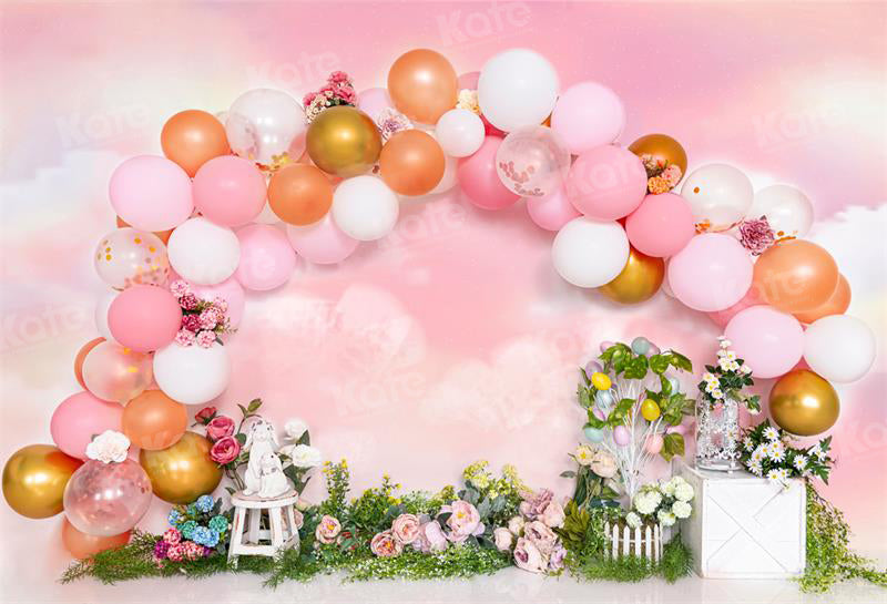 Kate Ostern Ballons Rosa Blume Hintergrund für Fotografie - Kate Backdrop.de