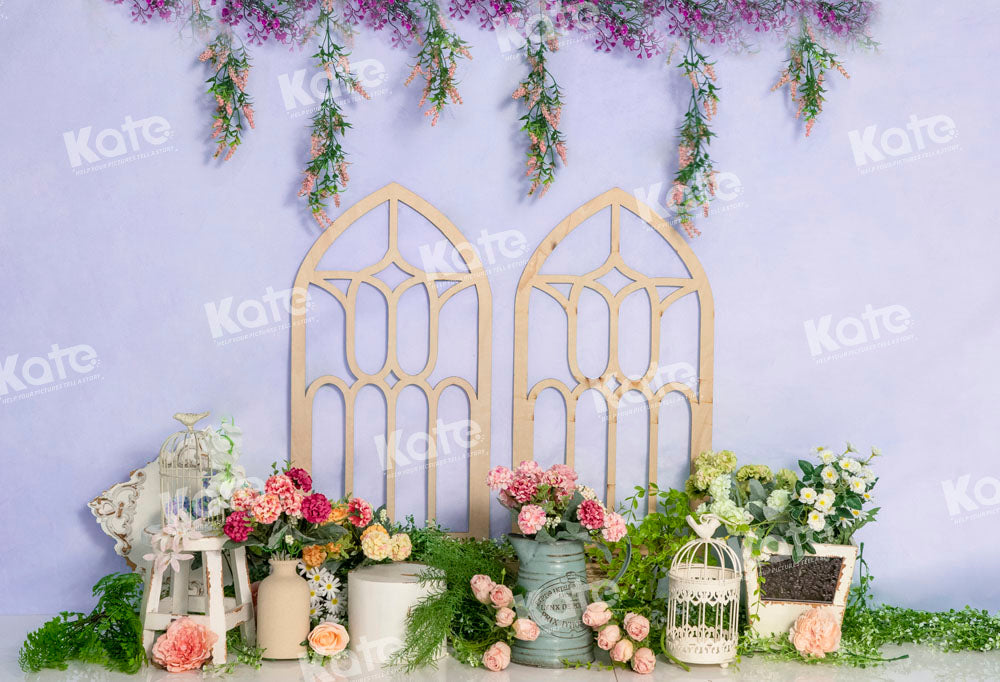 Kate Frühling Lila  Grüne Blätter Hintergrund von Emetselch - Kate Backdrop.de