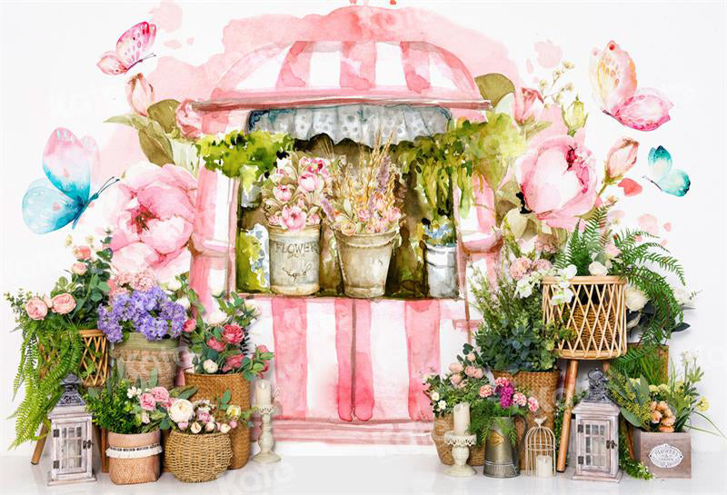 Kate Valentinstag Frühling Blume Korb Aquarell Haus speichern Kulisse für Fotografie