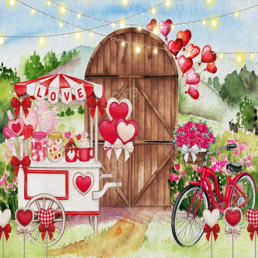 Kate Valentinstag Malerei Liebe Candy Cart Tür Hintergrund für die Fotografie