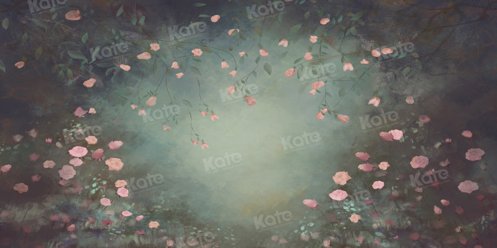 Kate Fine Art Pink Floral Dunkelgrüner Hintergrund von GQ