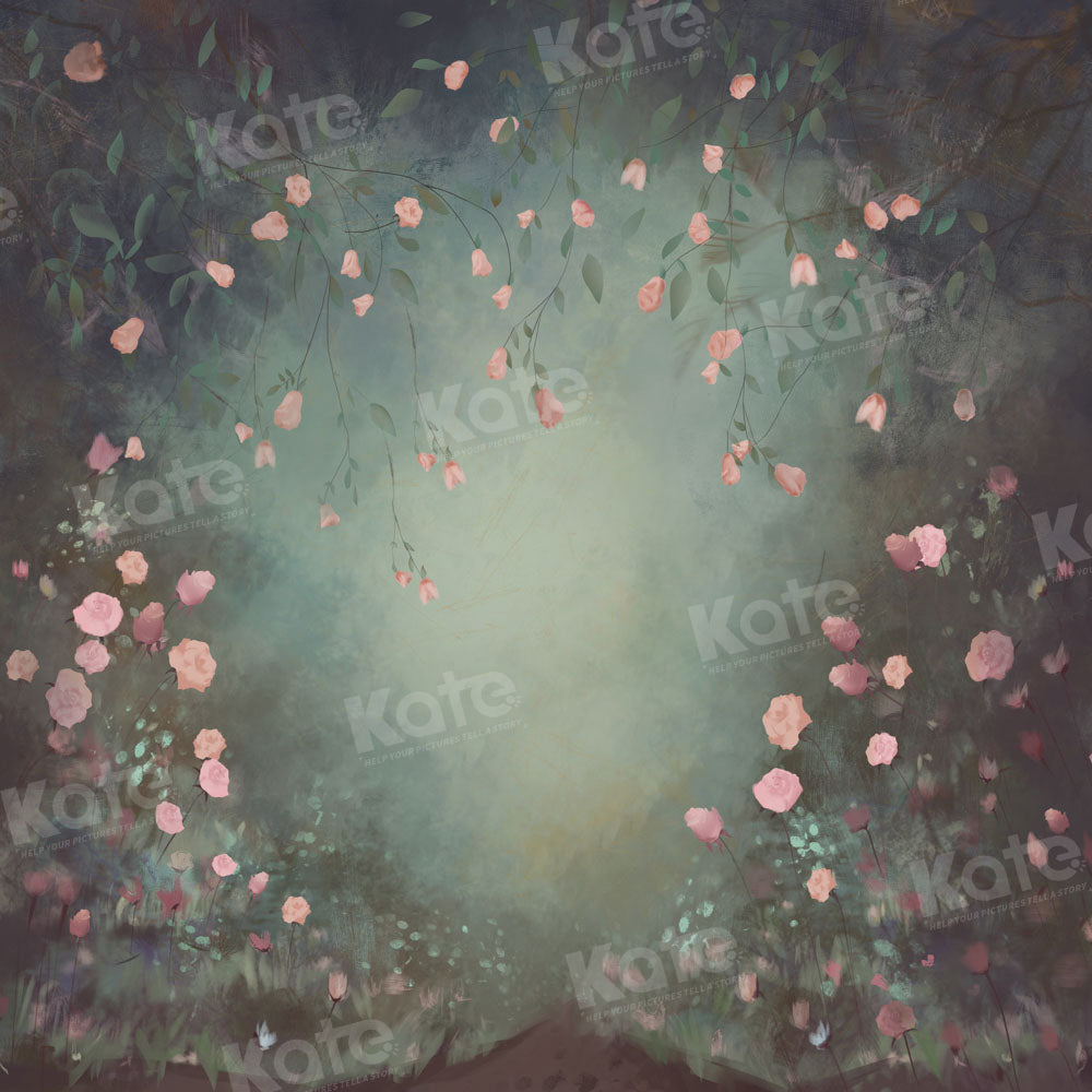 Kate Fine Art Pink Floral Dunkelgrüner Hintergrund von GQ