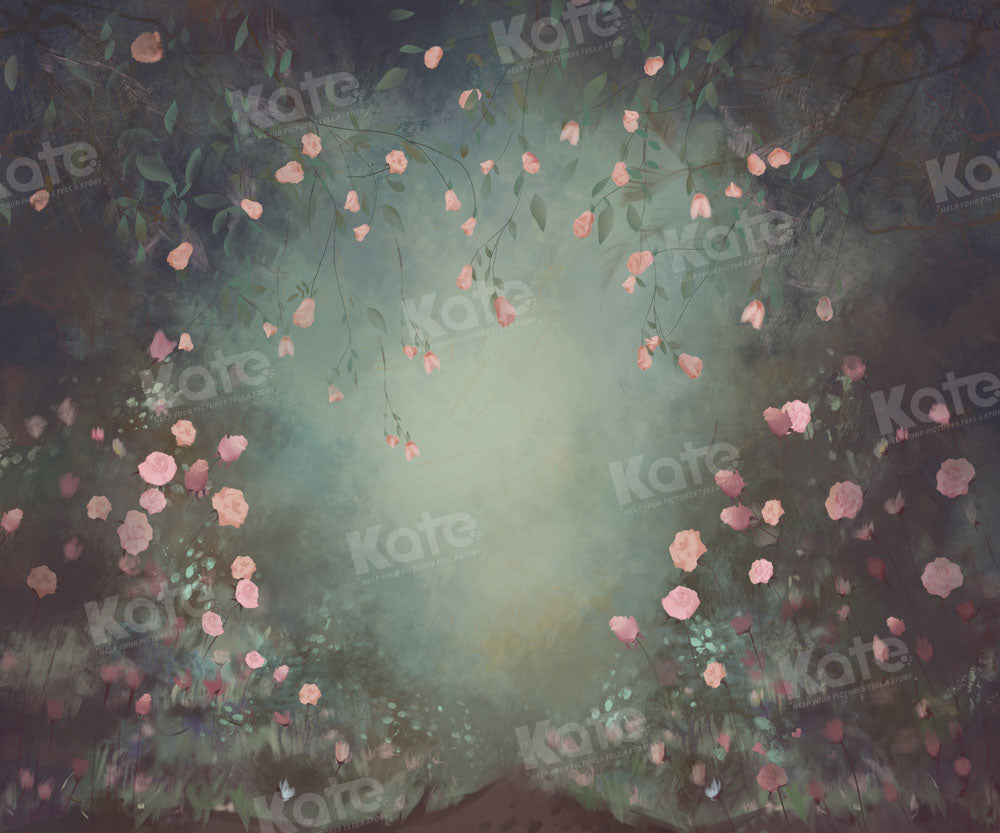 Kate Fine Art Pink Floral Dunkelgrüner Hintergrund von GQ