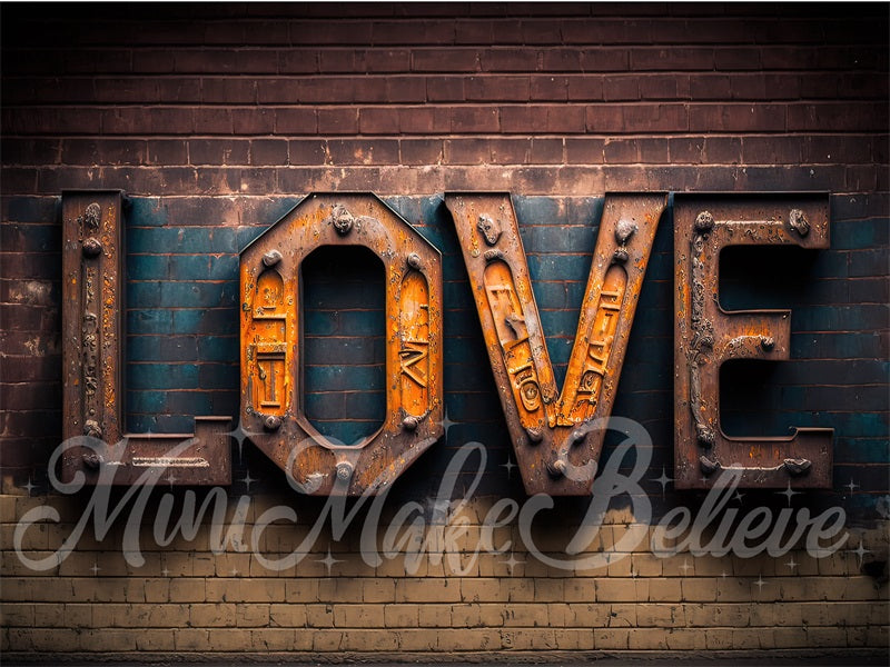 Kate Valentinstag Industrielle Liebesbriefe auf Distressed Ziegel Wand Hintergrund von Mini MakeBelieve