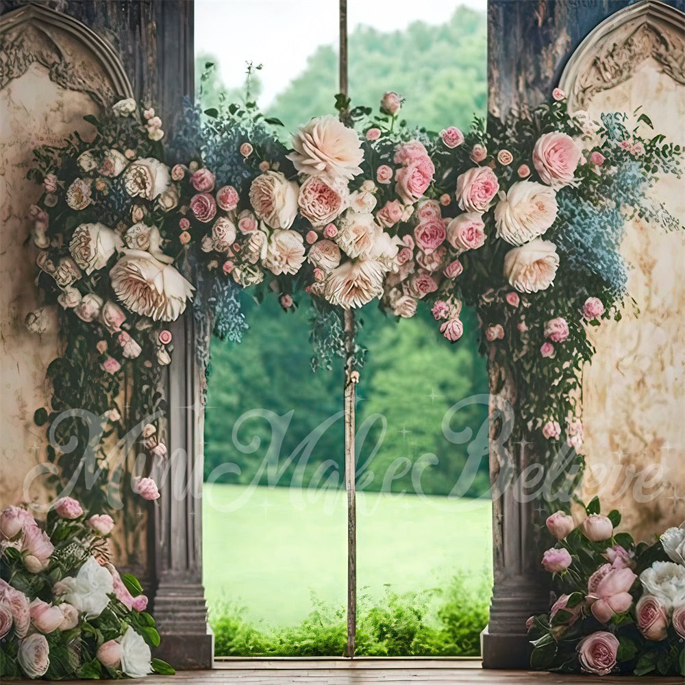 Kate Rosa Rose Floral Außen Hochzeit Wandhintergrund von Mini MakeBelieve