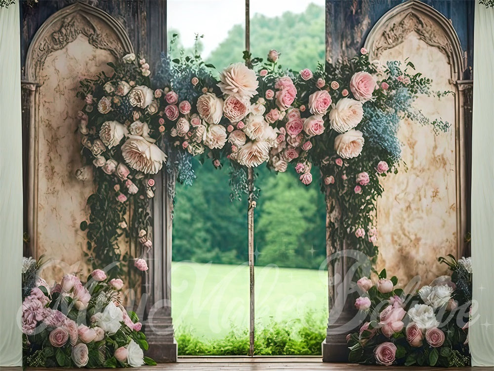 Kate Rosa Rose Floral Außen Hochzeit Wandhintergrund von Mini MakeBelieve