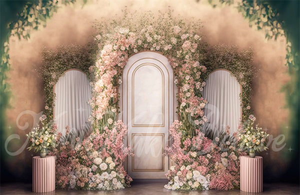 Kate Gemalt Frühling Interieur Floral Rosa Marmor Panels Hintergrund von Mini MakeBelieve - Kate Backdrop.de