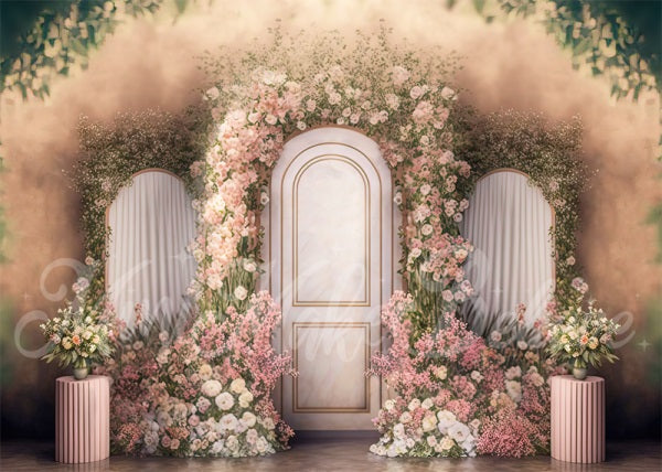 Kate Gemalt Frühling Interieur Floral Rosa Marmor Panels Hintergrund von Mini MakeBelieve