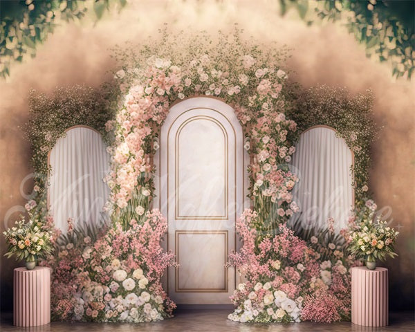 Kate Gemalt Frühling Interieur Floral Rosa Marmor Panels Hintergrund von Mini MakeBelieve - Kate Backdrop.de