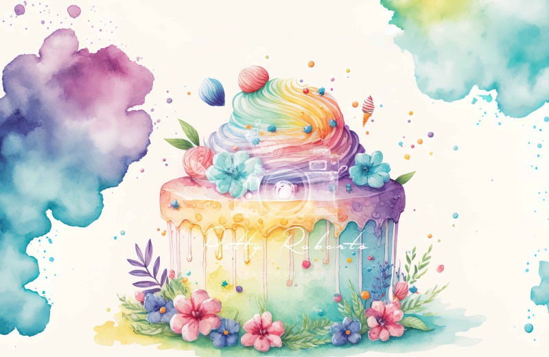 Kate Regenbogen Bunte Torte Floral Hintergrund von Patty Roberts - Kate Backdrop.de