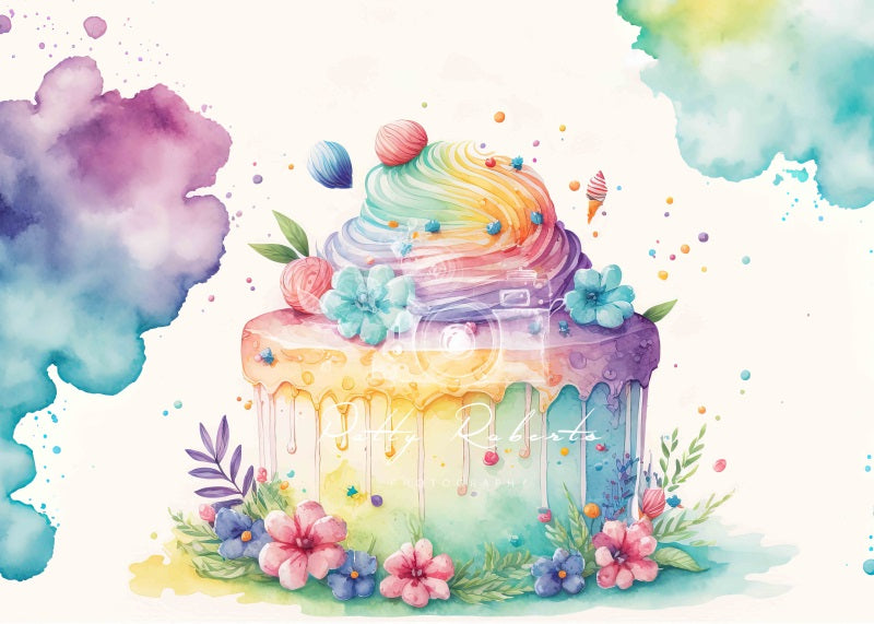 Kate Regenbogen Bunte Torte Floral Hintergrund von Patty Roberts - Kate Backdrop.de