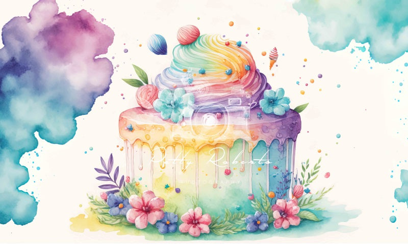 Kate Regenbogen Bunte Torte Floral Hintergrund von Patty Roberts - Kate Backdrop.de