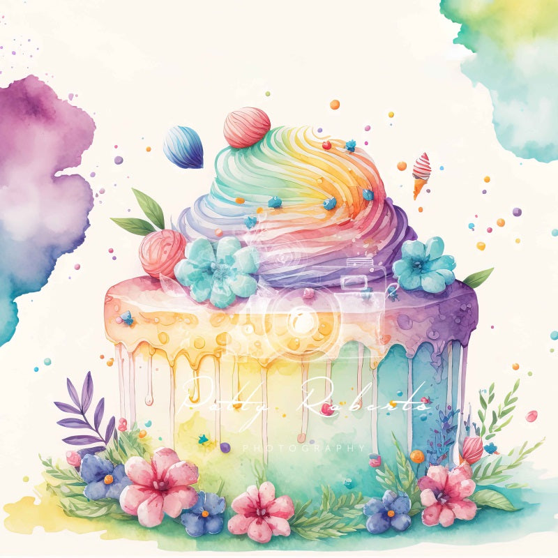 Kate Regenbogen Bunte Torte Floral Hintergrund von Patty Roberts - Kate Backdrop.de