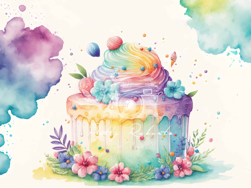 Kate Regenbogen Bunte Torte Floral Hintergrund von Patty Roberts - Kate Backdrop.de