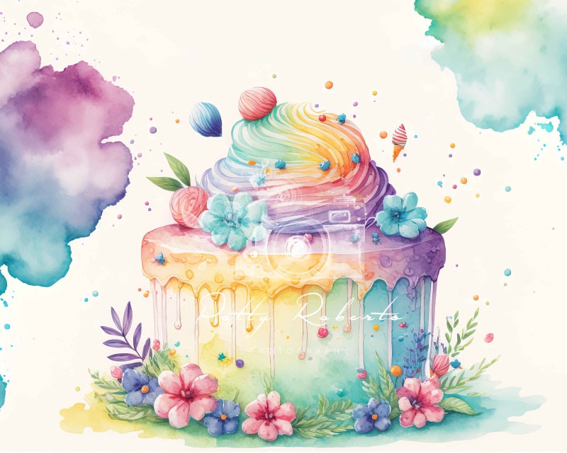 Kate Regenbogen Bunte Torte Floral Hintergrund von Patty Roberts - Kate Backdrop.de