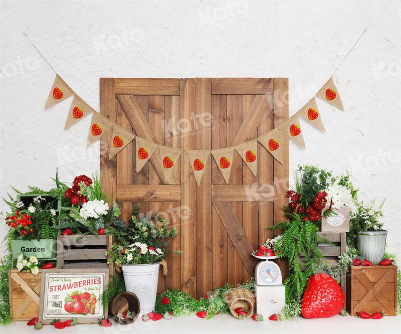 Kate Frühling Erdbeere Scheunentor Hintergrund für Fotografie - Kate Backdrop.de