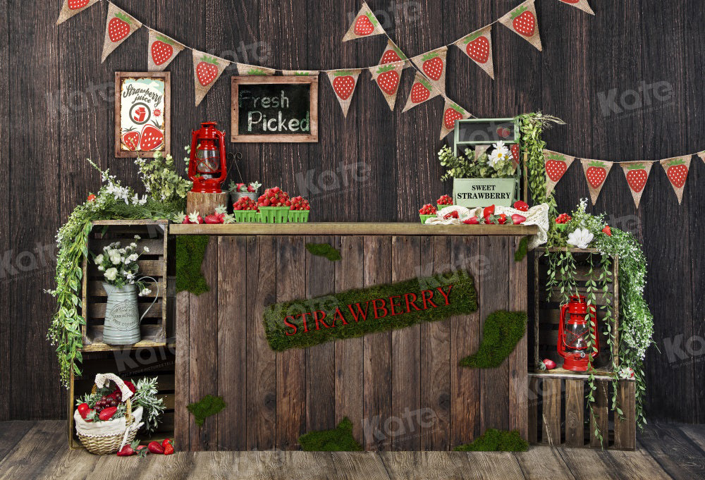 Kate Frühling Erdbeer Shop Vintage Holz Hintergrund für Fotografie - Kate Backdrop.de