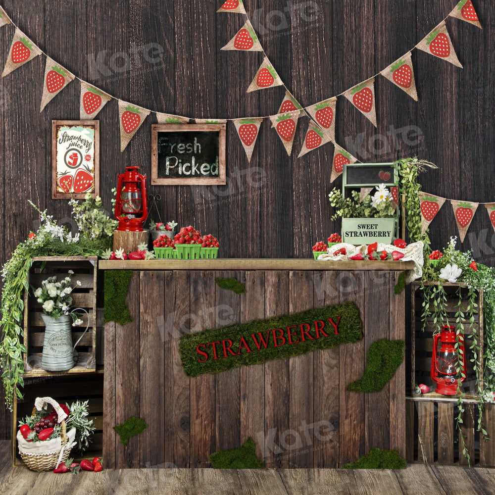 Kate Frühling Erdbeer Shop Vintage Holz Hintergrund für Fotografie - Kate Backdrop.de