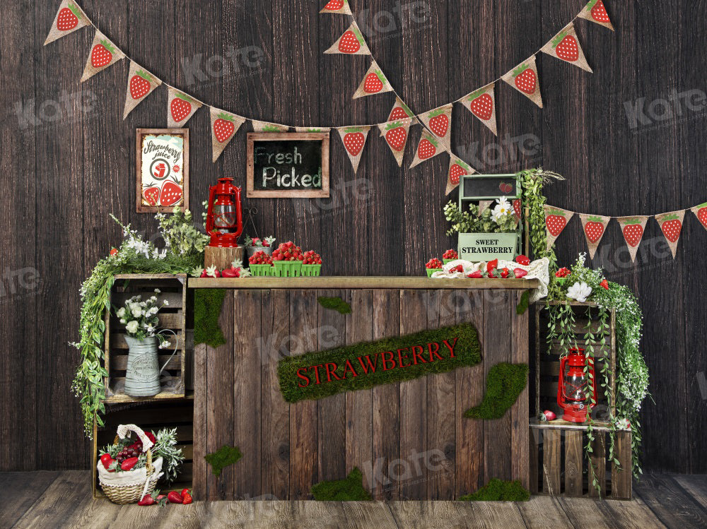 Kate Frühling Erdbeer Shop Vintage Holz Hintergrund für Fotografie - Kate Backdrop.de