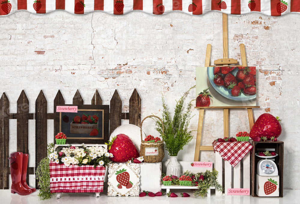 Kate Spring Strawberry Farm Shop Hintergrund für Fotografie - Kate Backdrop.de