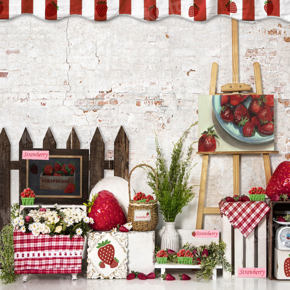 Kate Spring Strawberry Farm Shop Hintergrund für Fotografie - Kate Backdrop.de