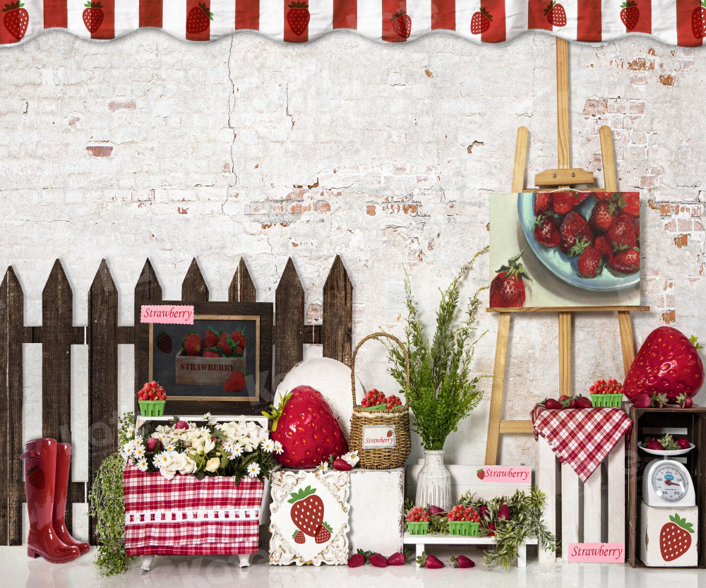 Kate Spring Strawberry Farm Shop Hintergrund für Fotografie - Kate Backdrop.de