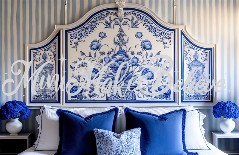 Kate Gemalt Blau und Weiß Delft Stil Boudoir Kopfteil Hintergrund von Mini MakeBelieve - Kate Backdrop.de