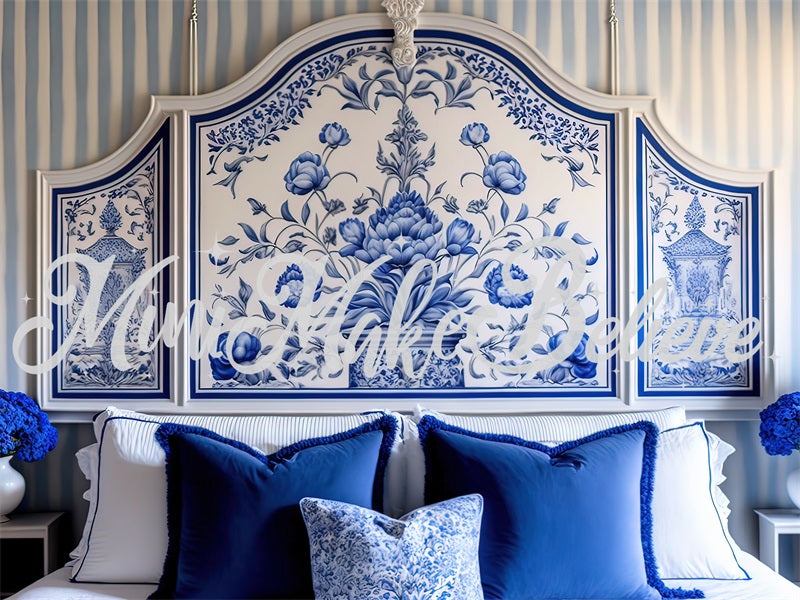 Kate Gemalt Blau und Weiß Delft Stil Boudoir Kopfteil Hintergrund von Mini MakeBelieve - Kate Backdrop.de