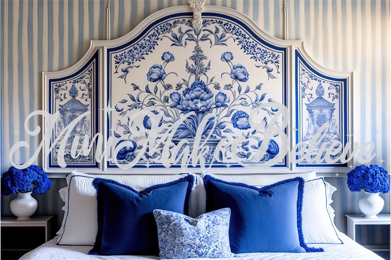 Kate Gemalt Blau und Weiß Delft Stil Boudoir Kopfteil Hintergrund von Mini MakeBelieve - Kate Backdrop.de