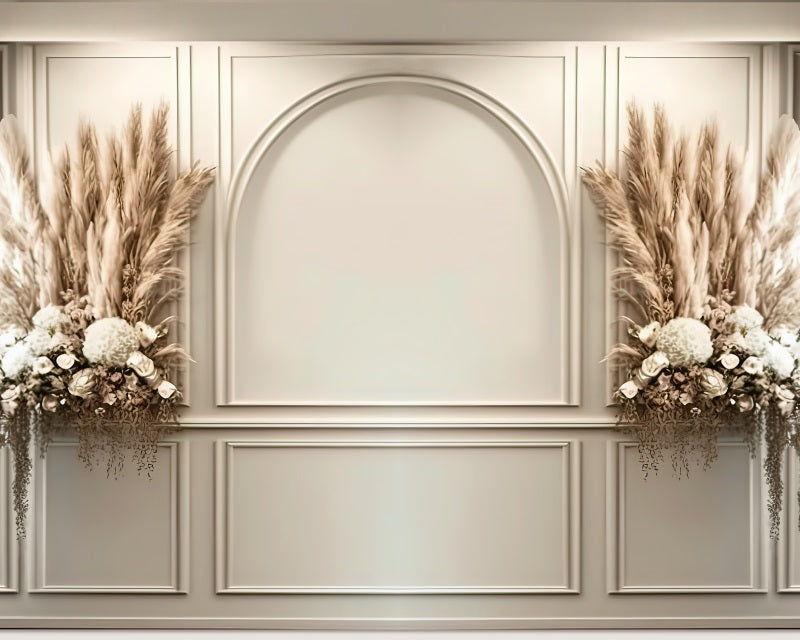 Kate Gemalte Creme Boho Wand getrocknete Blumen Hintergrund von Mini MakeBelieve - Kate Backdrop.de