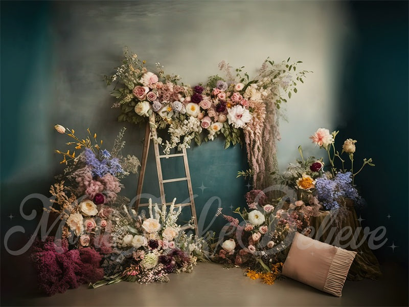 Kate Malerisch Boho im Freien Holz Türen Getrocknete Blumen Pampas Hintergrund von Mini MakeBelieve