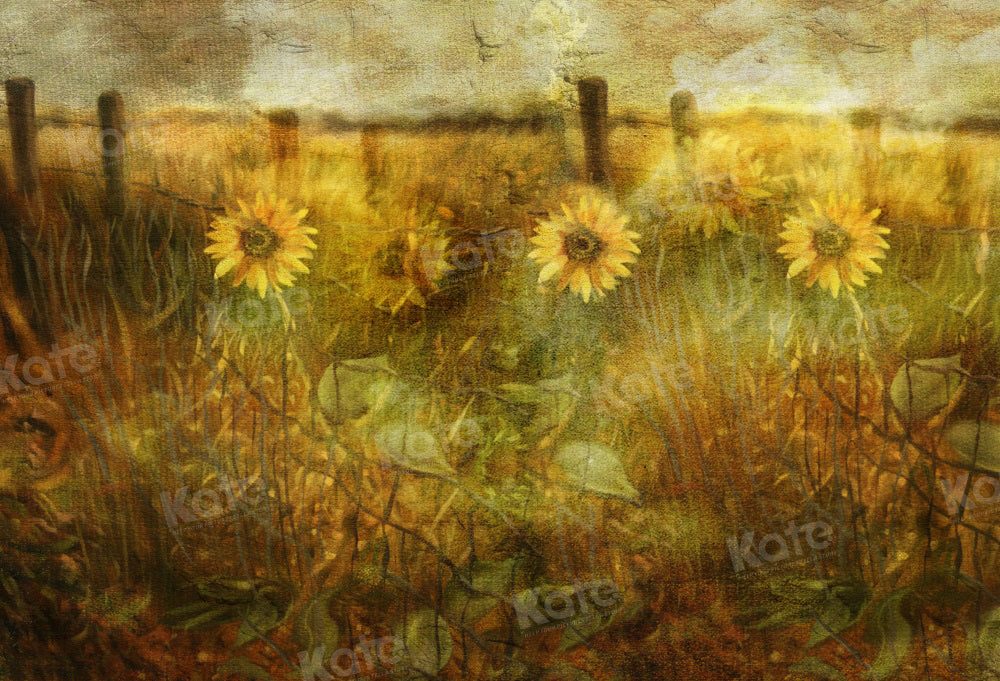 Kate Handgemalte Sonnenblumenfeld Sommer Hintergrund für Fotografie - Kate Backdrop.de