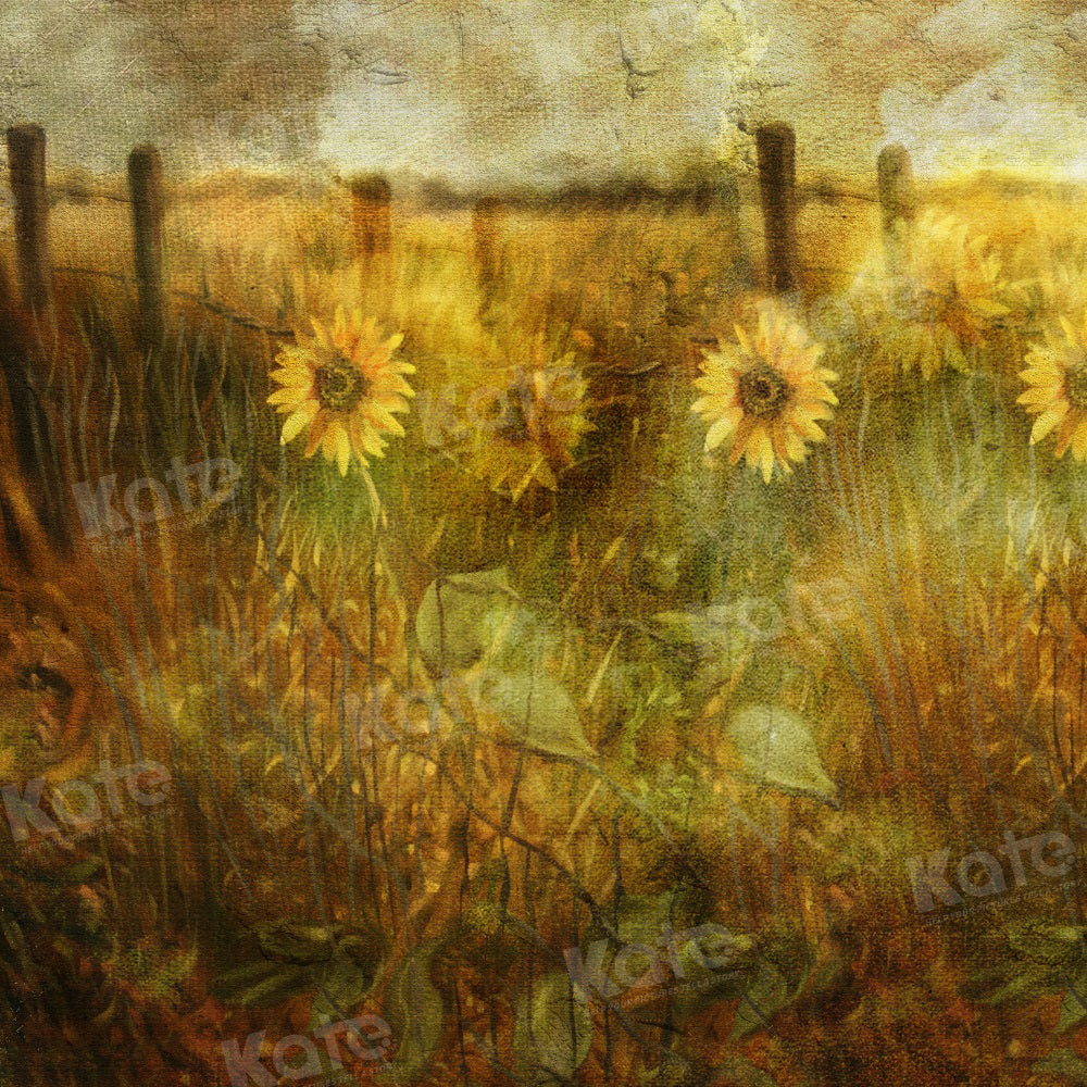 Kate Handgemalte Sonnenblumenfeld Sommer Hintergrund für Fotografie - Kate Backdrop.de