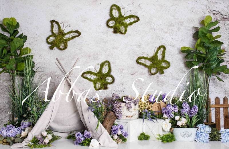 Kate Frühling Blumenzelt Schmetterling Hintergrund von Abbas Studio - Kate Backdrop.de