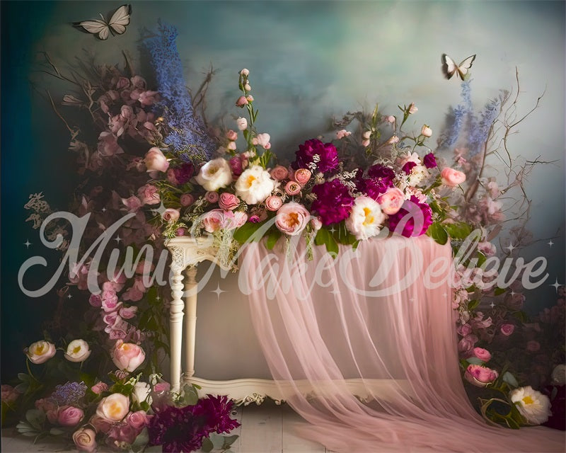 Kate Painterly Fine Art Interior Floral Curtain Hintergrund von Mini MakeBelieve