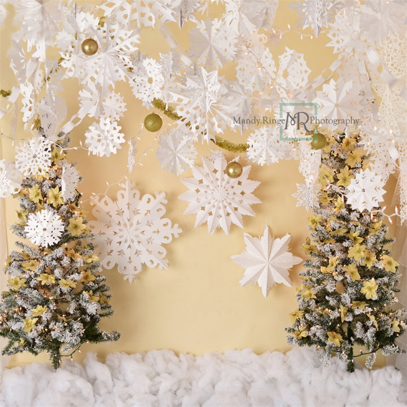 Kate Gold und Weiß Papier Schneeflocke Weihnachten Hintergrund von Mandy Ringe Photography