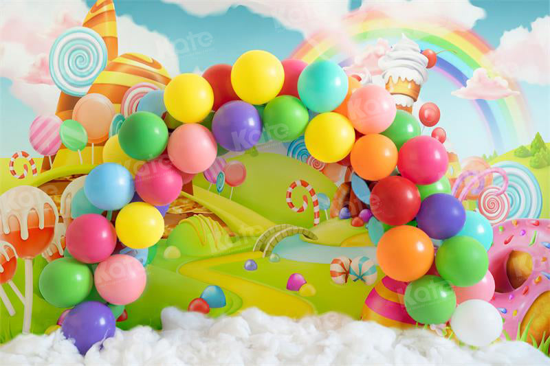 Kate Candy World Bunter Regenbogen Ballon Hintergrund für Fotografie - Kate Backdrop.de