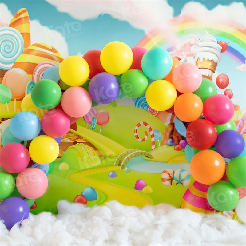 Kate Candy World Bunter Regenbogen Ballon Hintergrund für Fotografie - Kate Backdrop.de