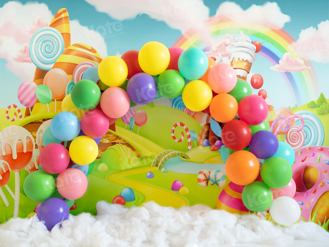 Kate Candy World Bunter Regenbogen Ballon Hintergrund für Fotografie - Kate Backdrop.de