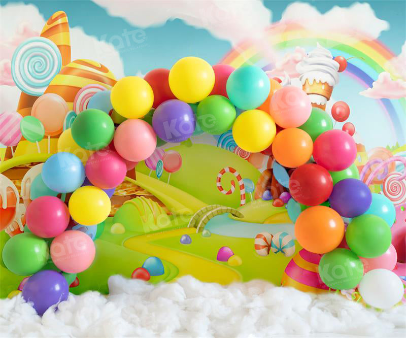 Kate Candy World Bunter Regenbogen Ballon Hintergrund für Fotografie - Kate Backdrop.de