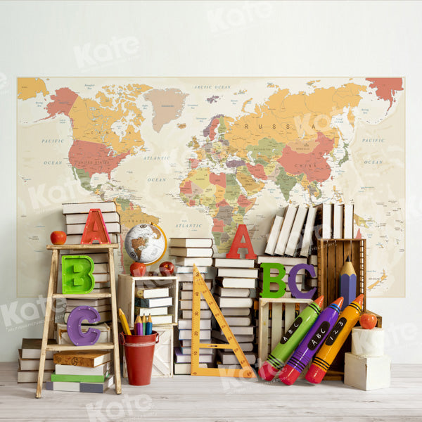 Kate Zurück zu Schule Weltkarte Buch Regal Hintergrund von Emetselch