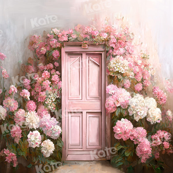 Kate Frühling Fantasie Rosa Blume Wand Retro Tür Hintergrund von Chain Photography