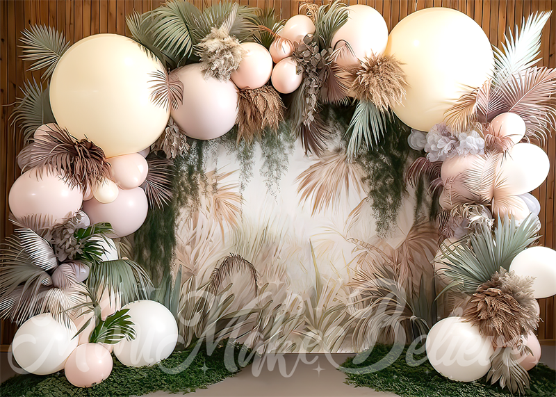 Kate Painterly Fine Art Boho Blume und große Ballon Bogen Cake Smash Geburtstag Hintergrund von Mini MakeBelieve - Kate Backdrop.de
